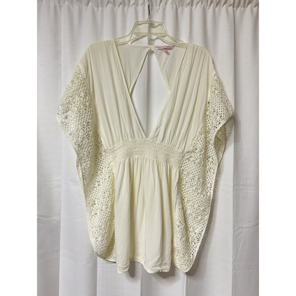 Victoria's Secret Cream Crochet Lace V-Neck Swim Cover Up Dress Medium